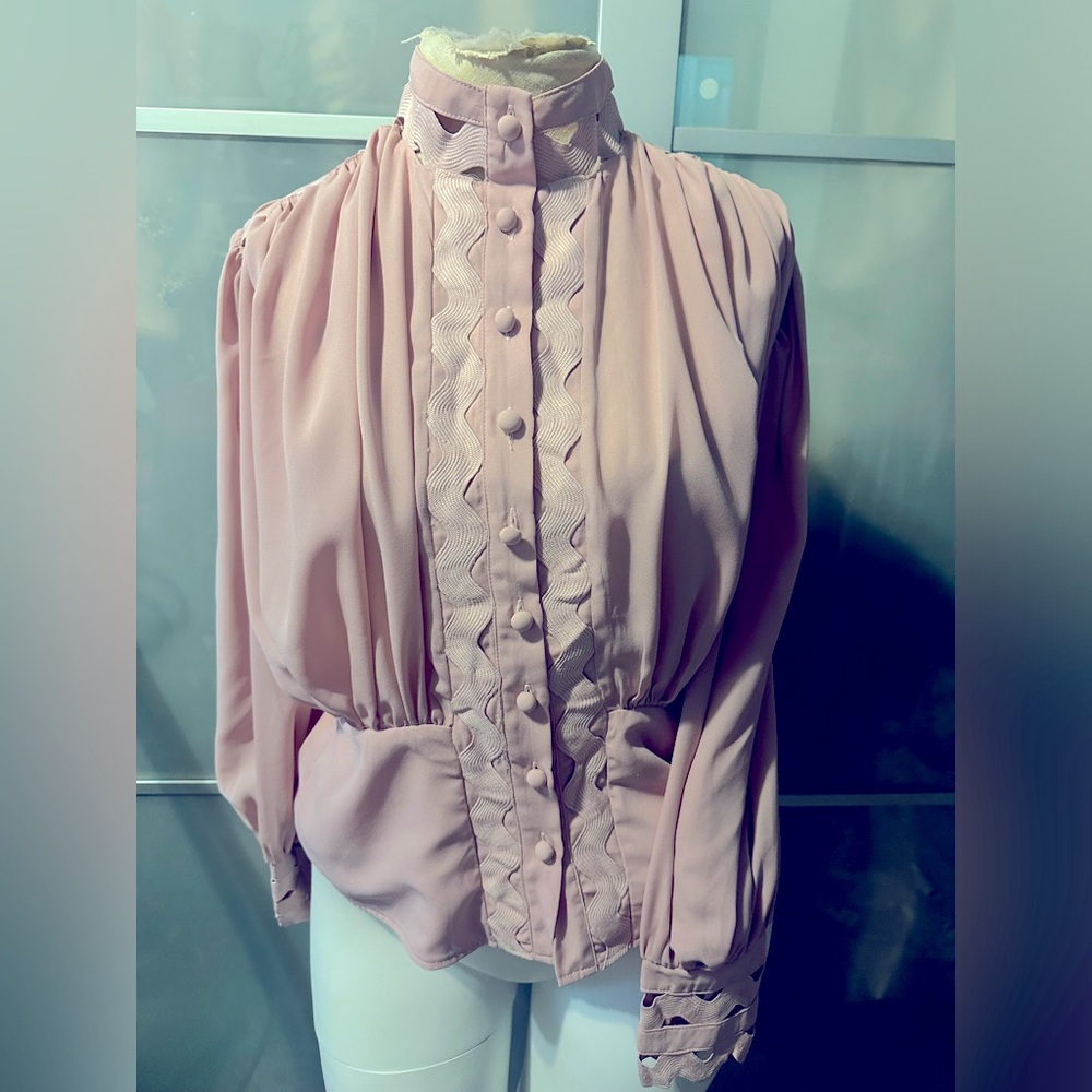 Gracia Blush Pink Victorian-Inspired Button Front Blouse